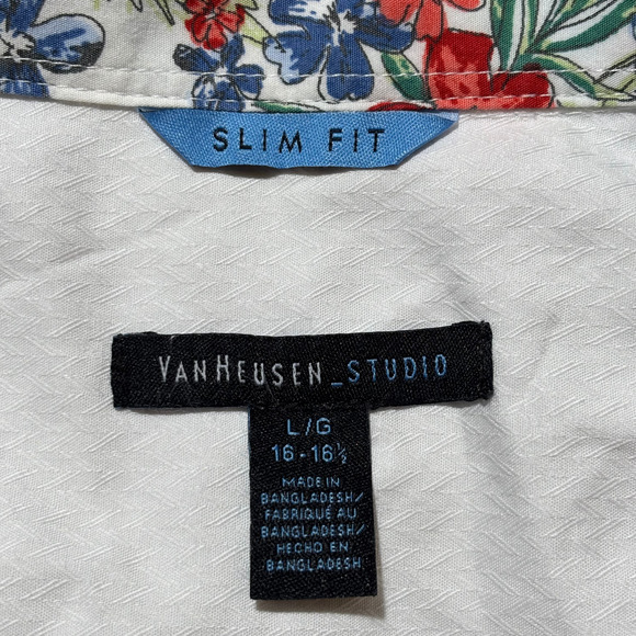 Van Heusen Mens White Slim Fit Button Down Shirt L 100% Cotton Black Buttons EUC - Picture 4 of 9